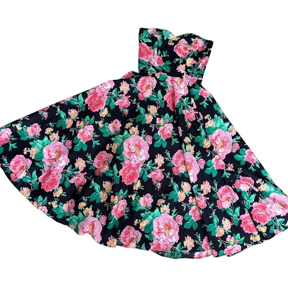 HOLLY SHARP Vintage 80s Floral Strapless MIDI Dress Full Circle Skirt Size Small - Picture 11 of 14
